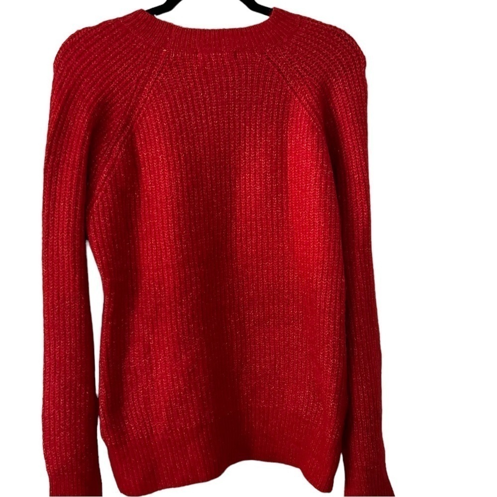 Bright Red Ribbed Knit Relaxed Fit Pullover Sweater Size Large - Picture 3 of 4